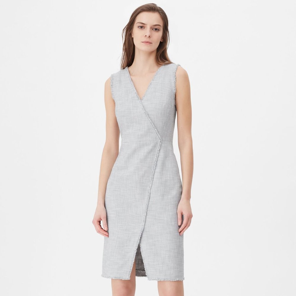Rebecca Taylor Tailored Slub Suiting Dress Light Blue Grey Size 00 NWT